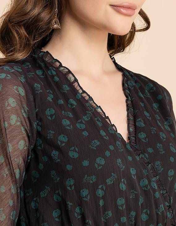 Whispers of Spring- V-Neck Floral Dress by Moomaya - Image 3