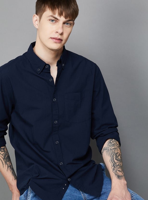 FAME FOREVER Men's Slim Fit Casual Shirt with Textured Fabric – Trendy & Comfortable