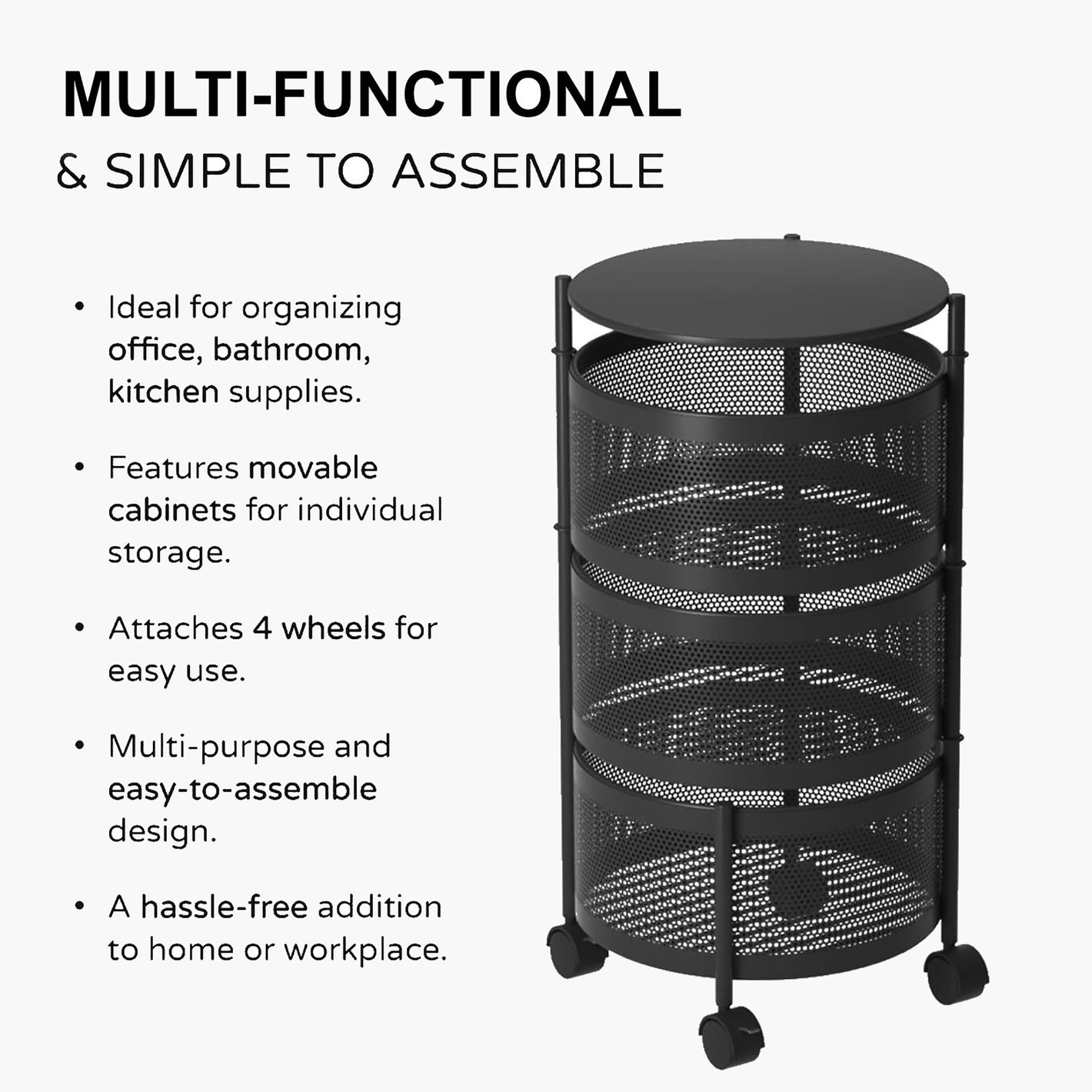 LUXE HOME Metal Revolving Kitchen Trolley: Smart Storage in Style