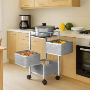 LUXE HOME’s Metal 3-Tier Revolving Trolley: Modern Kitchen Luxury
