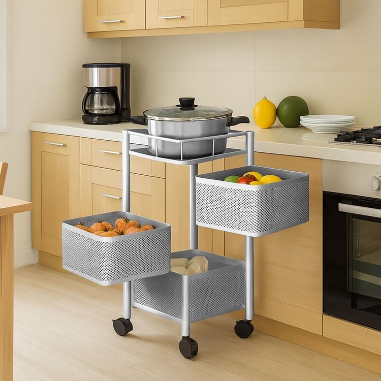 LUXE HOME’s Metal 3-Tier Revolving Trolley: Modern Kitchen Luxury