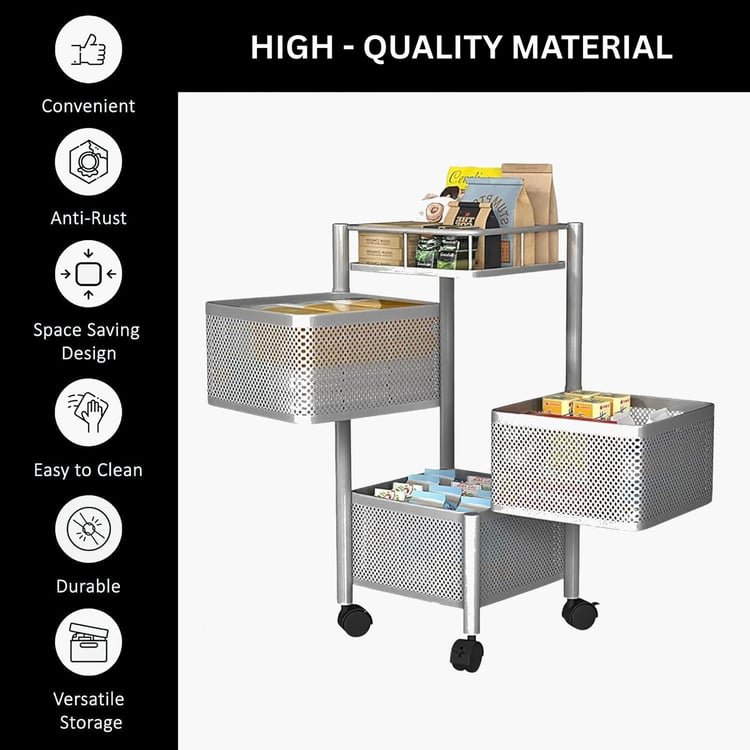 LUXE HOME’s Metal 3-Tier Revolving Trolley: Modern Kitchen Luxury