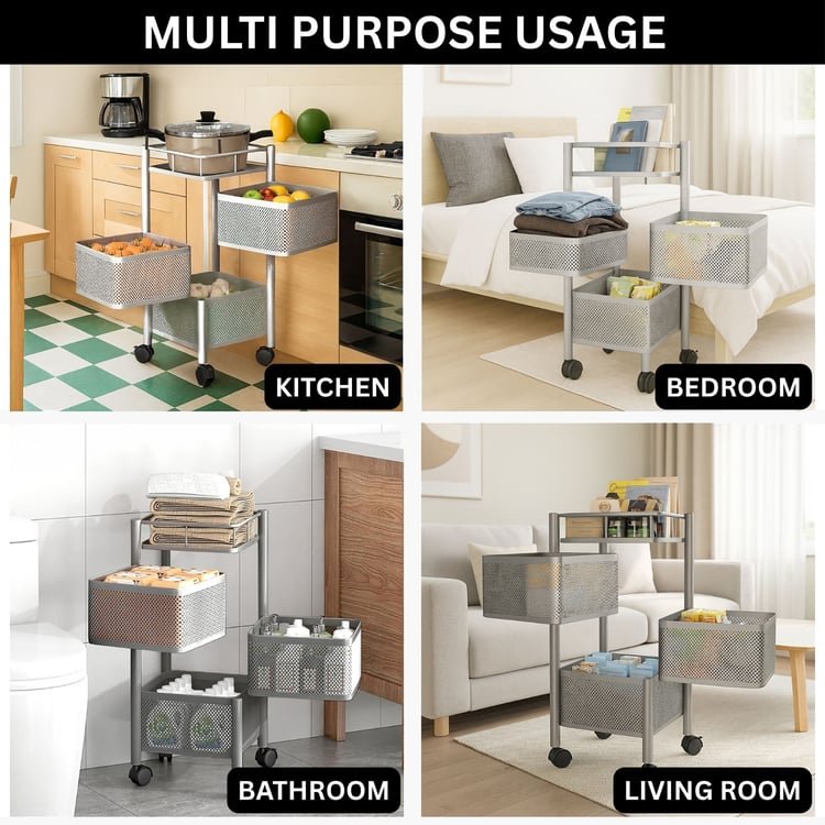 LUXE HOME’s Metal 3-Tier Revolving Trolley: Modern Kitchen Luxury