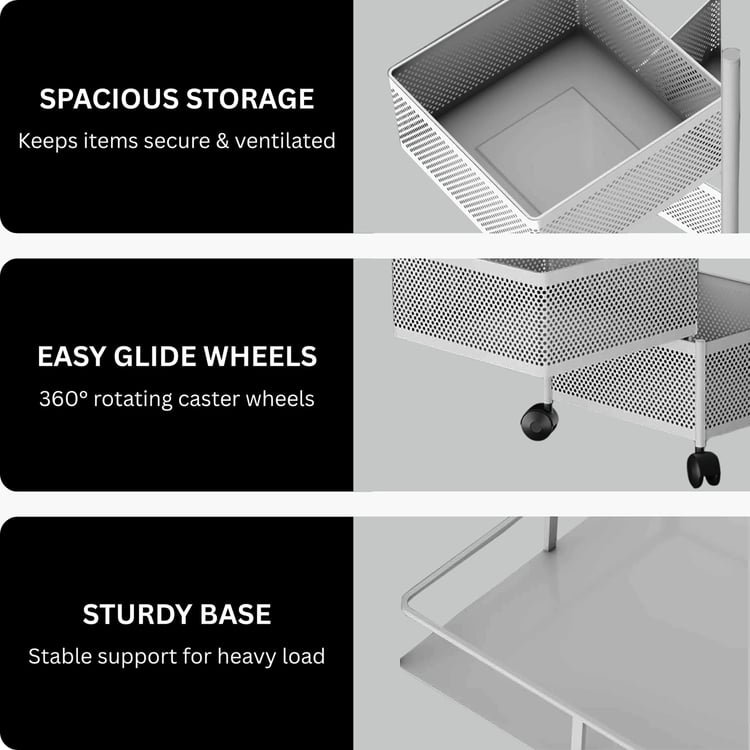 LUXE HOME’s Metal 3-Tier Revolving Trolley: Modern Kitchen Luxury