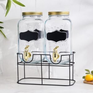 Corsica Rooney Twin Glass Dispenser Set Featuring a Chic Stand – 3 Liters