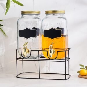 Corsica Rooney Twin Glass Dispenser Set Featuring a Chic Stand – 3 Liters
