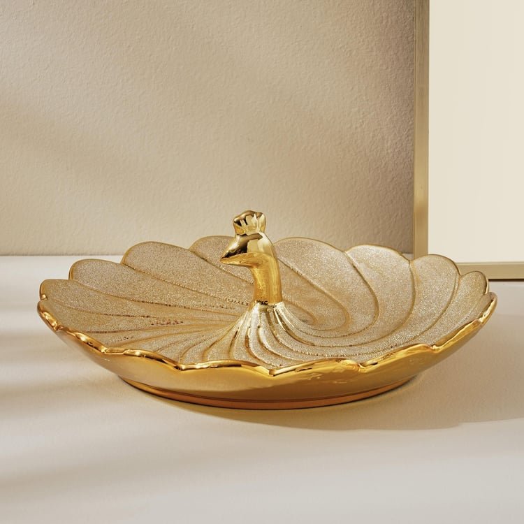 Stellar Porcelain Peacock Platter – Elegant Decorative Centerpiece