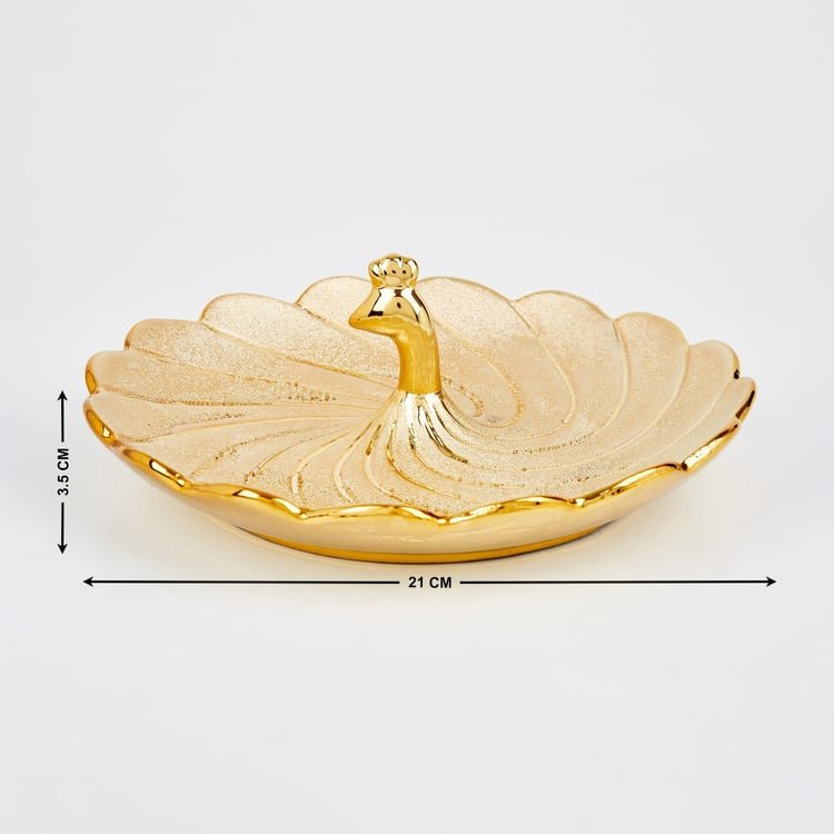 Stellar Porcelain Peacock Platter – Elegant Decorative Centerpiece