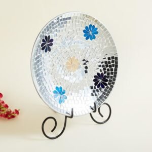 Corsica Mosaic Glass Decorative Plate with Stand – Elegant Home Accent