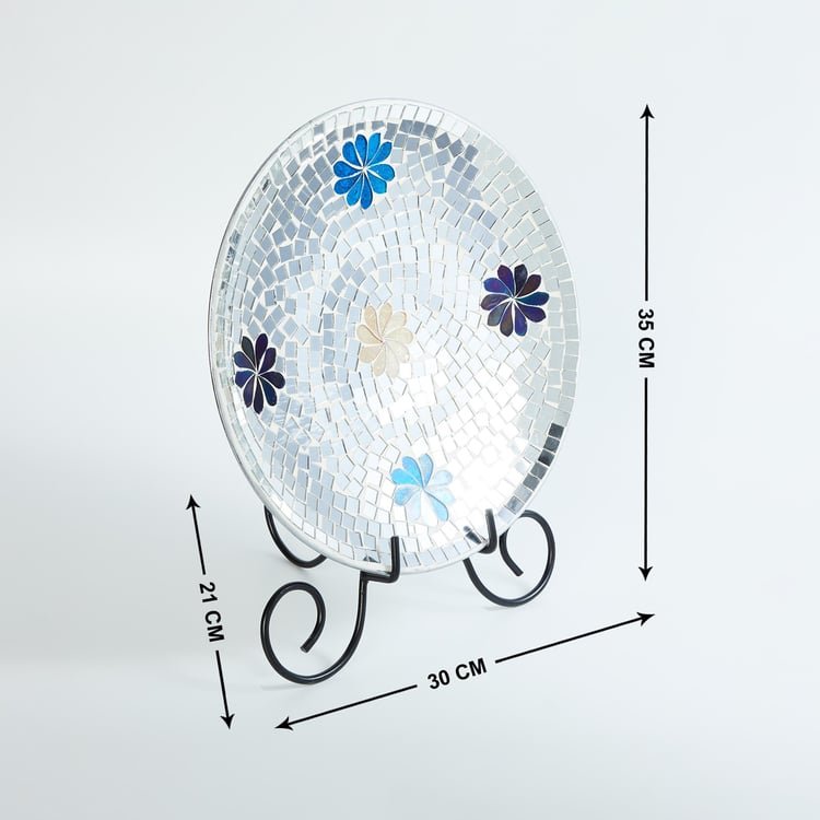 Corsica Mosaic Glass Decorative Plate with Stand – Elegant Home Accent