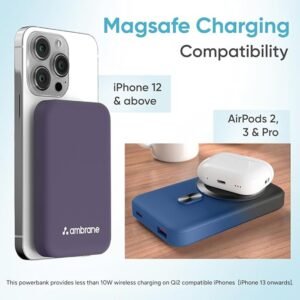 Ambrane AeroSync 10000mAh MagSafe Power Bank – Wireless Magnetic Charging