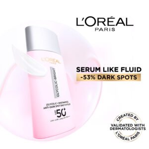 L'OREAL PARIS Glycolic-Bright UV SPF 50+ Anti-Dark Spot Fluid Sunscreen: Glow Beyond Sun Protection